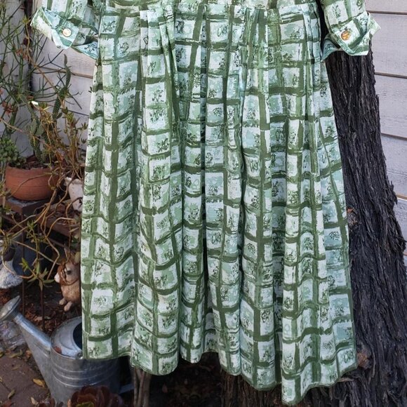 Vintage McArthur LTD Green Print 50s Dress - Picture 4 of 7